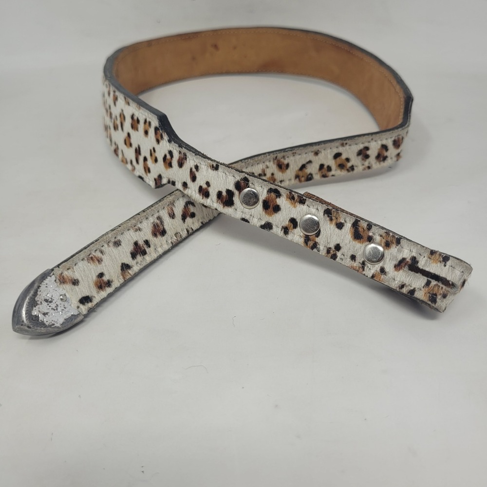 Vintage Double J Saddlery Belt 26 Leopard Print Haircalf Western Cowgirl 90s